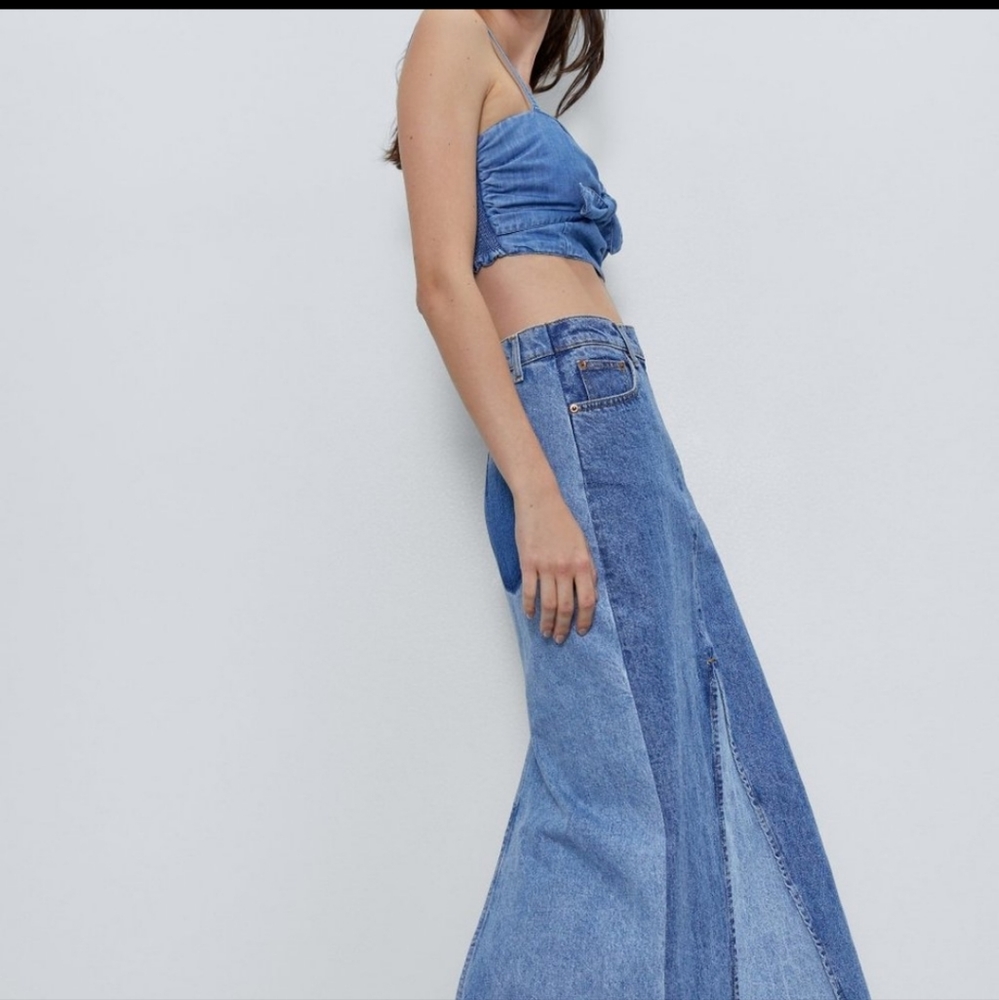 Zara Premium The 90's Patchwork Denim Skirt